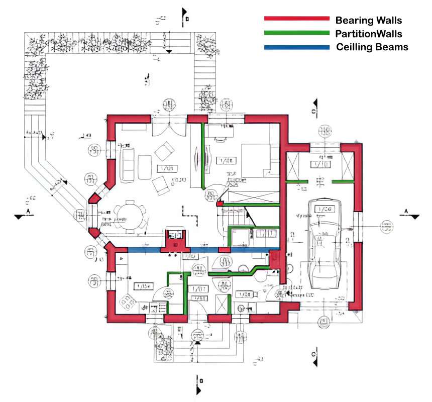 load bearing wall highlighted